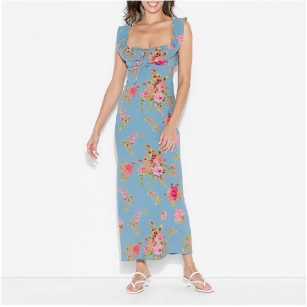 Wild Fable Blue Floral Flounce Sleeve Maxi Dress Size Small New